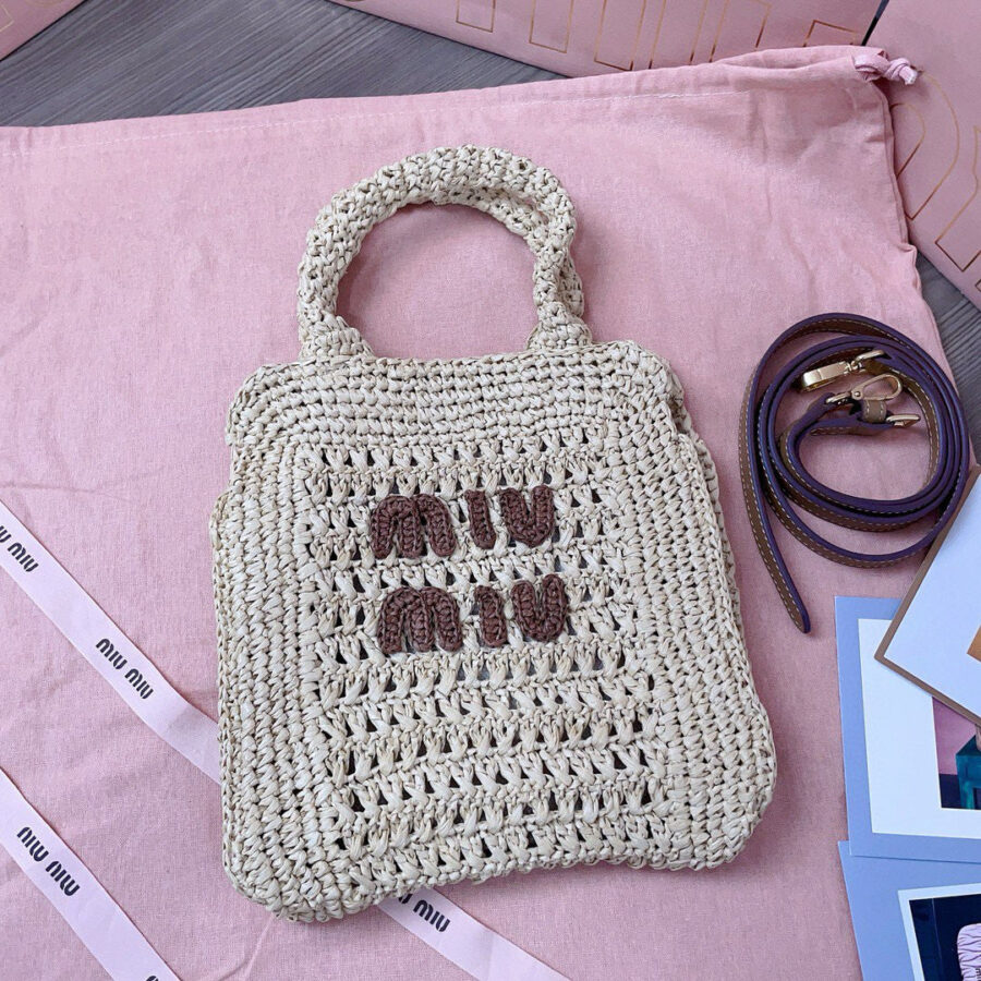 Miu Miu Tote Woven Bag Beige mix Brown Raffia | Studio Nafay