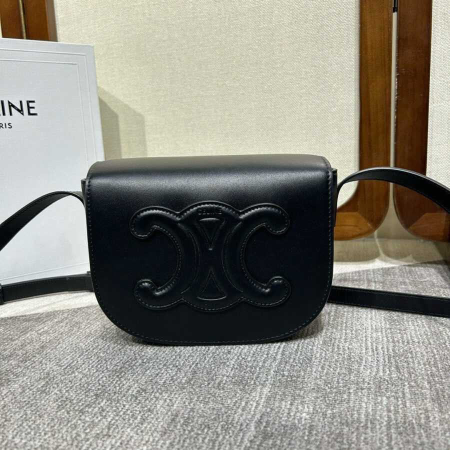 Celine Folco Cuire Triomphe Shoulder Bag Black Calfskin | Studio Nafay