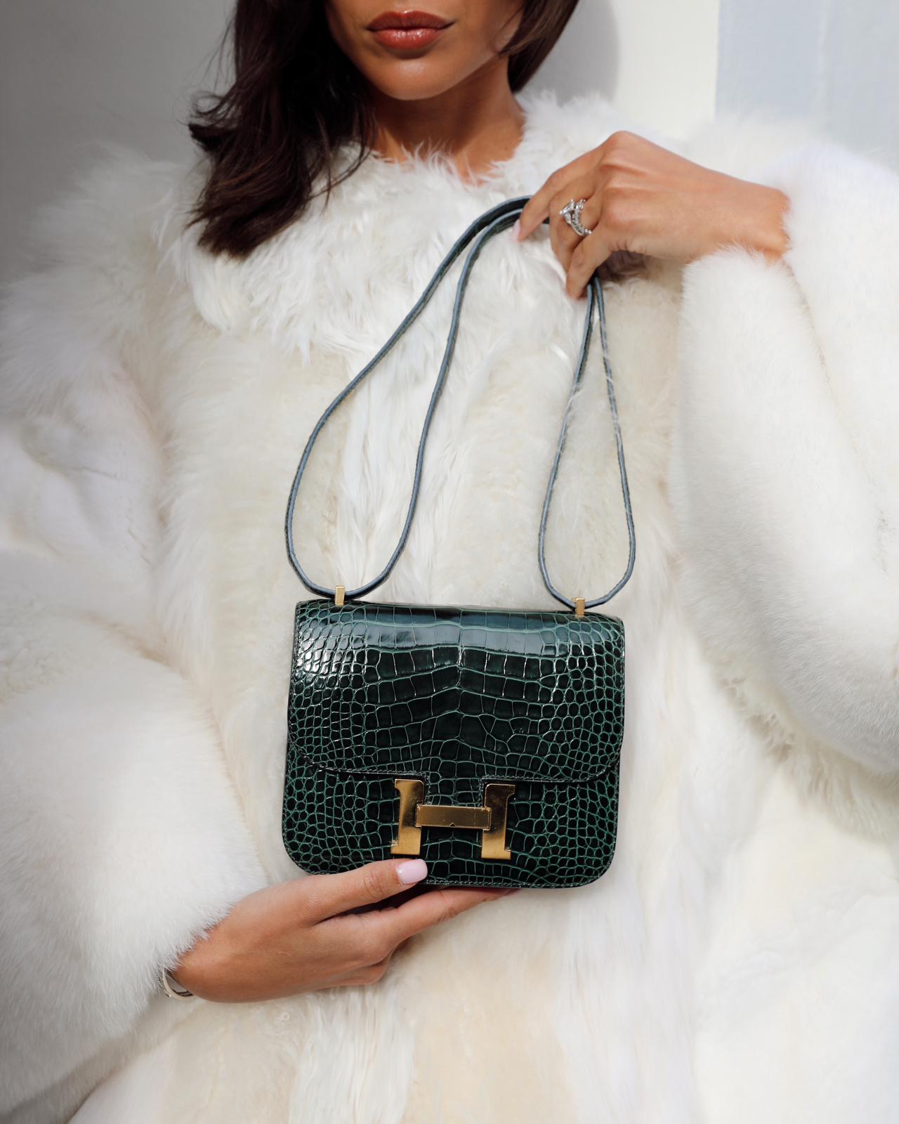 Hermes Constance III 18 Bag in Shiny Alligator Vert Fonce with Gold Hardware