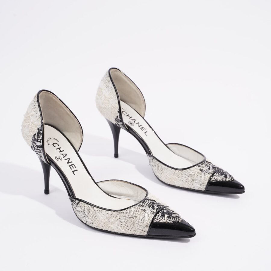 Chanel CC D'Orsay White Black Tweed EU 38.5 UK 5.5 | Studio Nafay