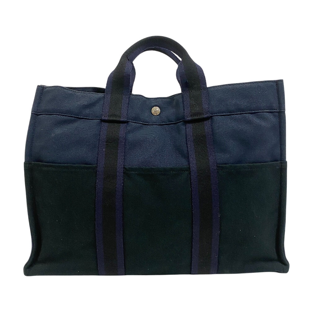HERMES Handbag Canvas, Leather Navy By color Fool Toe Tote MM Women