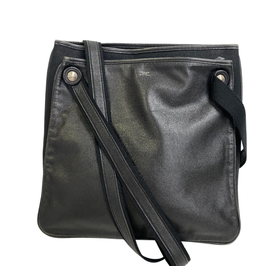 HERMES Shoulder Bag Leather, Canvas black Mrs. hippies | Studio Nafay