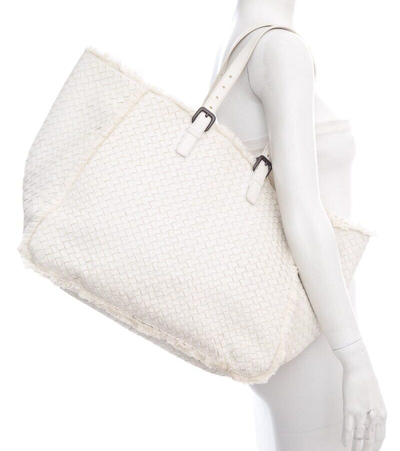 Bottega Veneta Large Fringe Off White Woven Tote | Studio Nafay