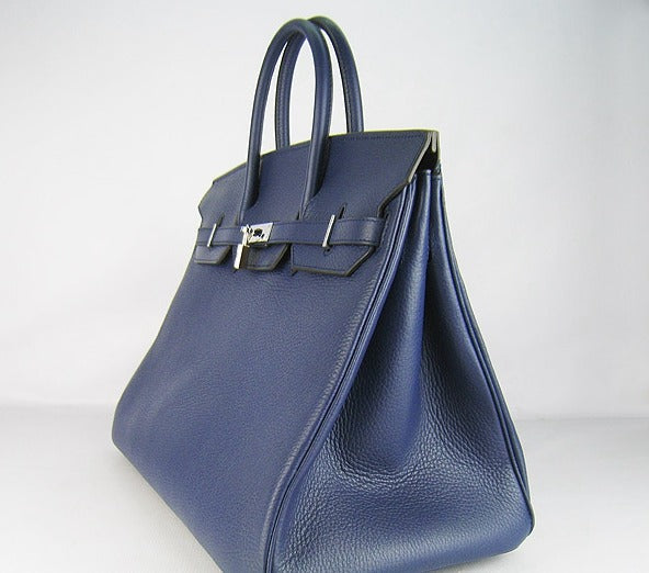 Hermes Birkin 35cm Togo Leather Handbags 6099 Dark Blue Silver | Studio Nafay
