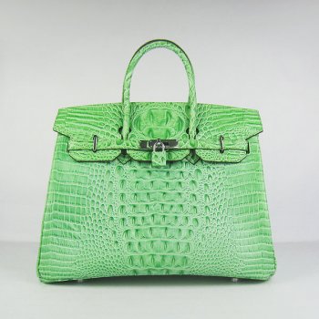 Hermes Birkin 35cm Crocodile Head Veins Handbags Green Silver | Studio Nafay