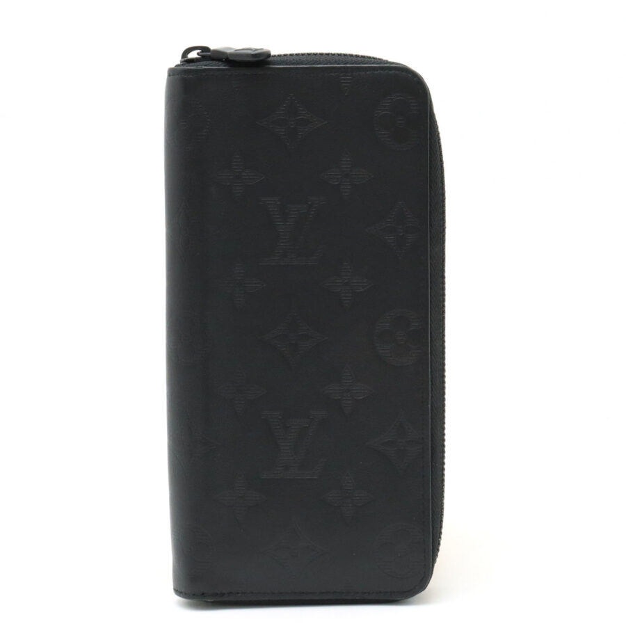 Louis Vuitton Monogram Shadow Zippie Wallet Vertical Round Long Wallet Leather Black | Studio Nafay