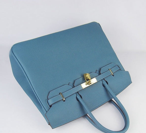 Hermes Birkin 35cm Cattle Skin Vein Handbags Blue Golden | Studio Nafay