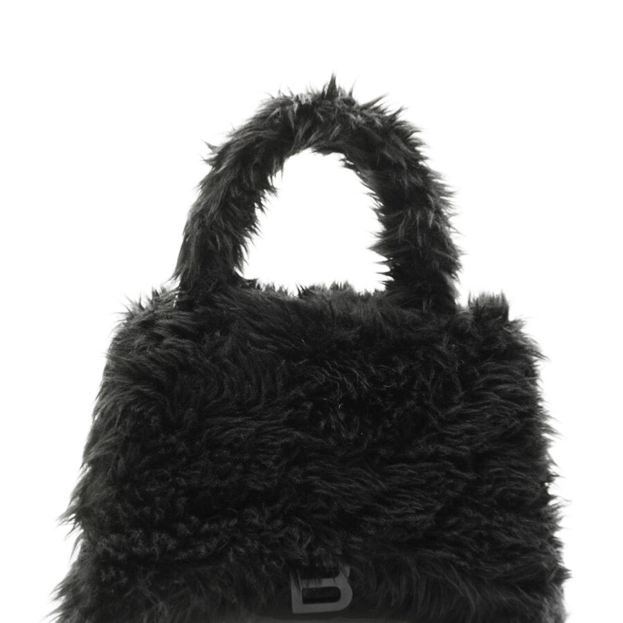 Medium Faux Fur Fluffy Hourglass Top Handle Bag Black | Studio Nafay