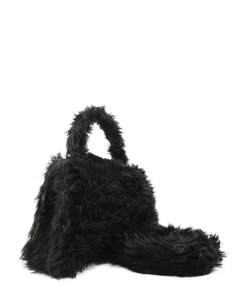 Medium Faux Fur Fluffy Hourglass Top Handle Bag Black - Product Image 2