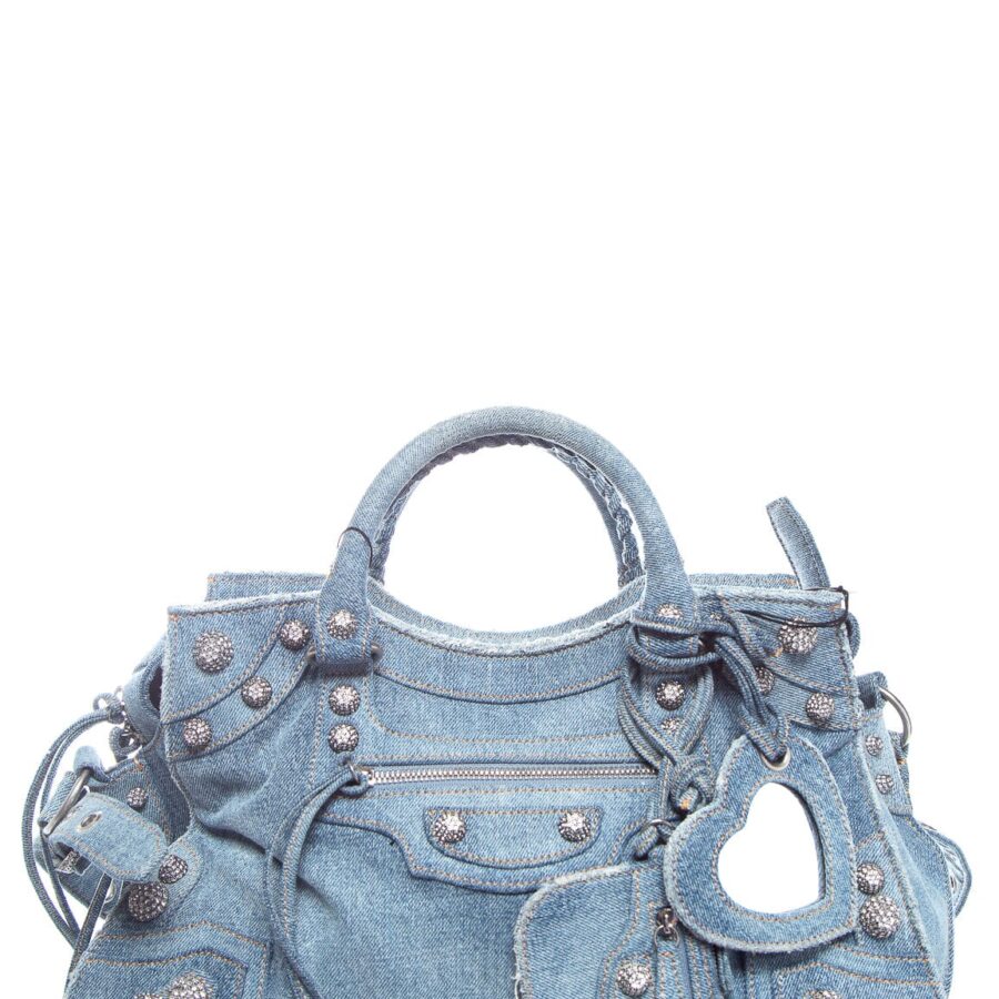 Balenciaga Denim Rhinestone City Shoulder Bag | Studio Nafay
