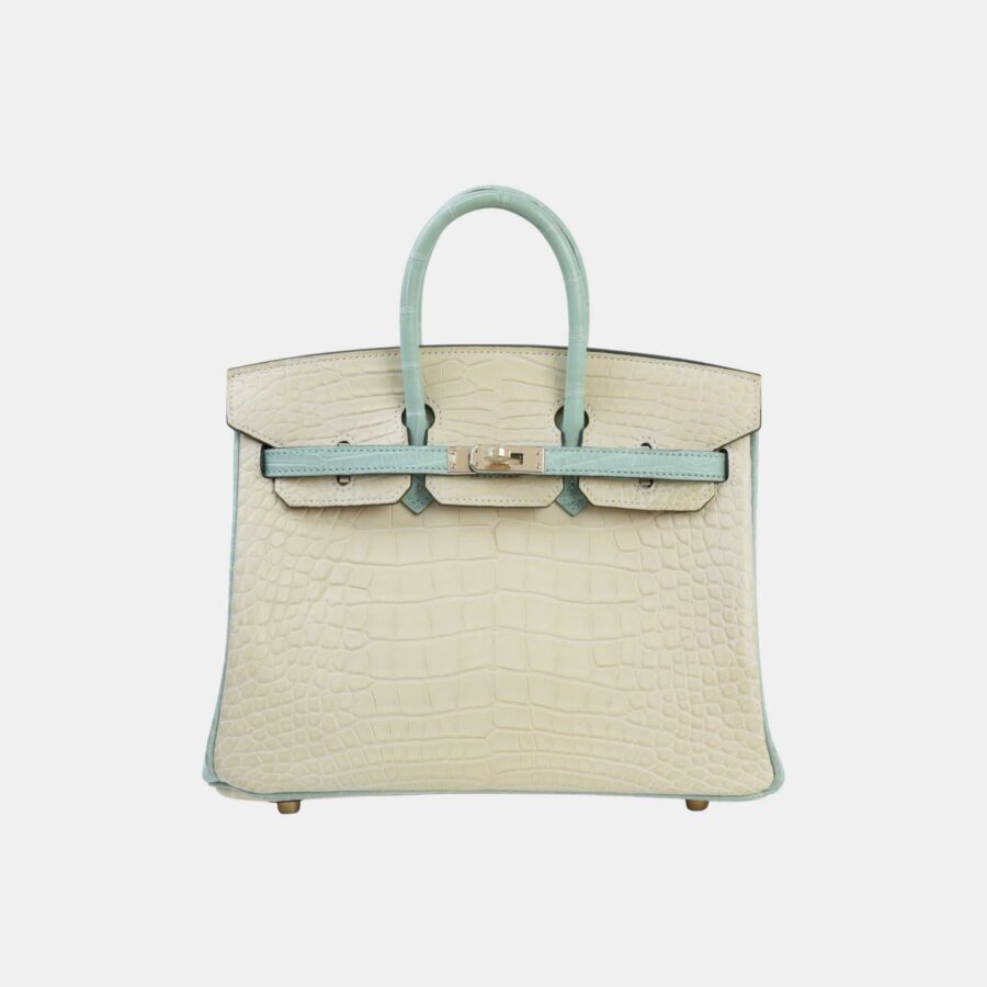 Birkin 25 HSS Matte Alligator Vanille/ Vert d’Eau PBHW | Studio Nafay