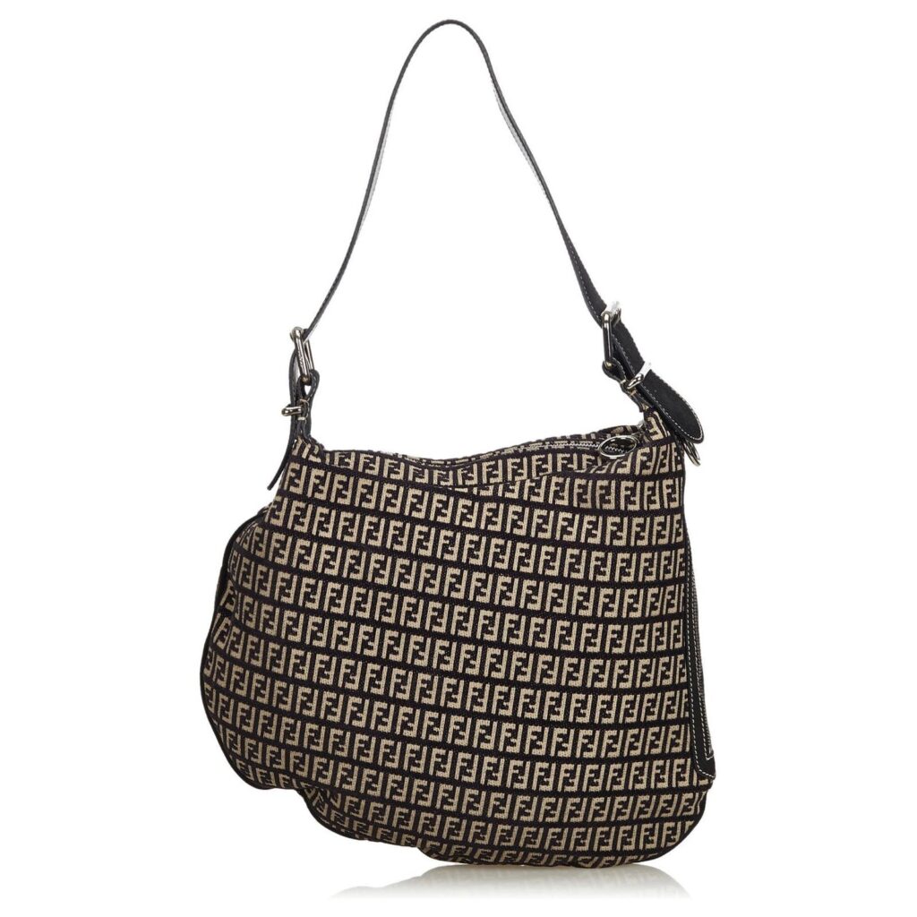 Fendi Zucchino Canvas Oyster Bag Black Grey - Product Image 2