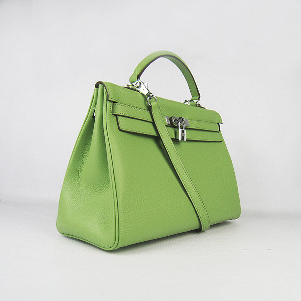 Luxury Hermes Kelly 35cm Togo Leather Handbag Green/Silver | Studio Nafay