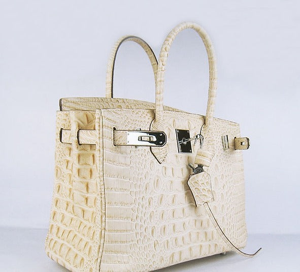 Hermes Birkin 30cm Crocodile Head Vein Handbags Beige Silver | Studio Nafay