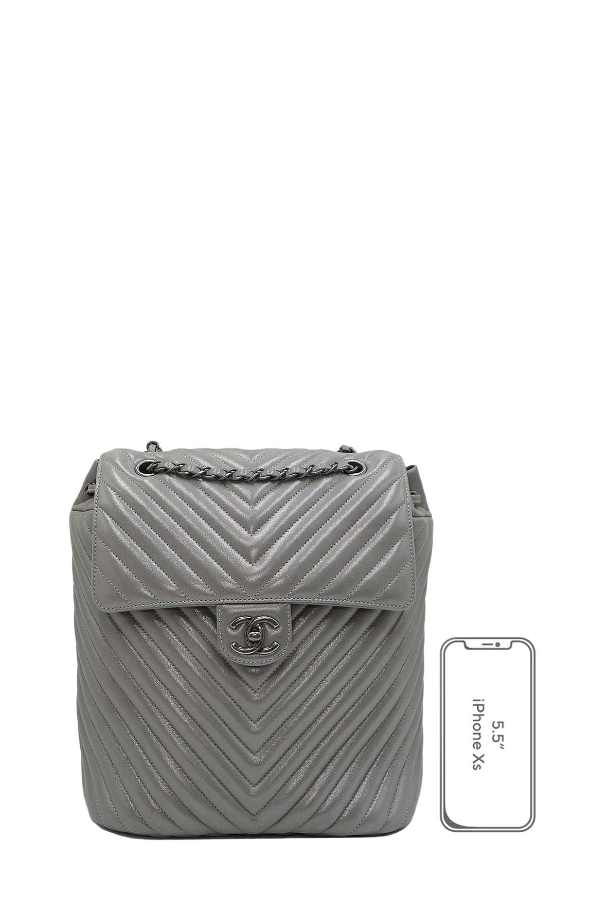 Chevron Urban Spirit Backpack in Iridescent Calfskin Leather Silver