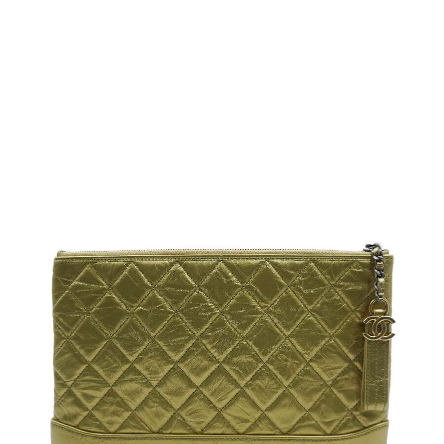 Large Gabrielle O Case Clutch Quilted Iridescent Calfskin Gold | Studio Nafay