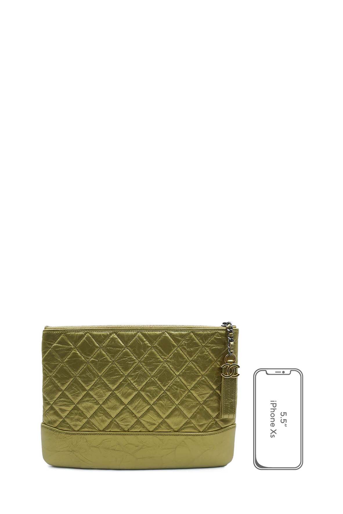 Large Gabrielle O Case Clutch Quilted Iridescent Calfskin Gold
