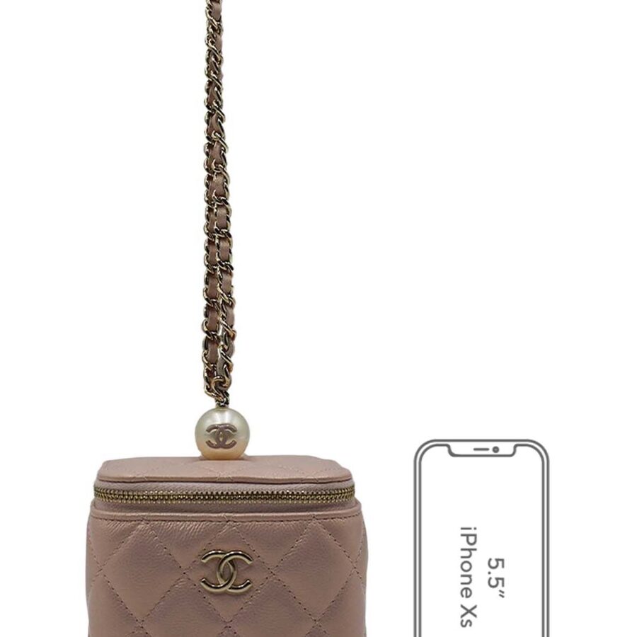 Small Vanity with Pearl Chain Wristlet Metallic Pink | Studio Nafay