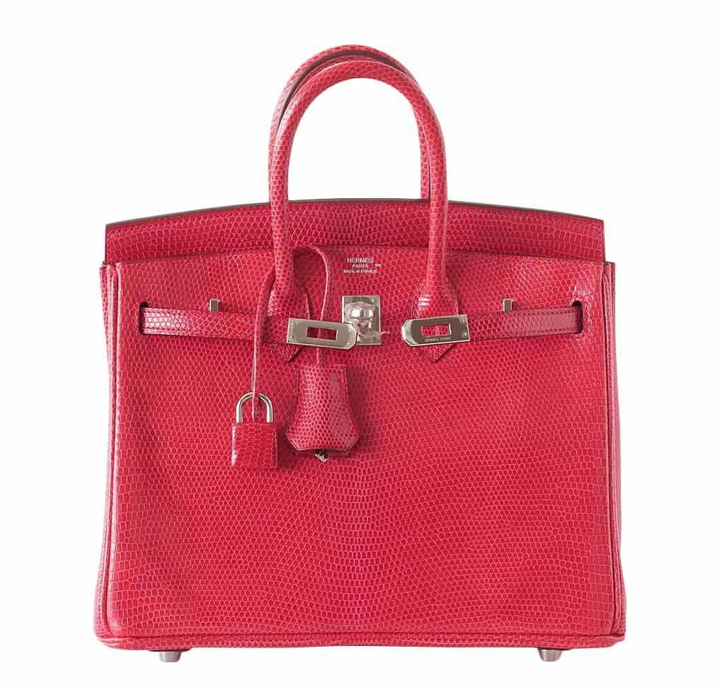 HermesBirkin 25 Rouge Exotic Lizard Bag