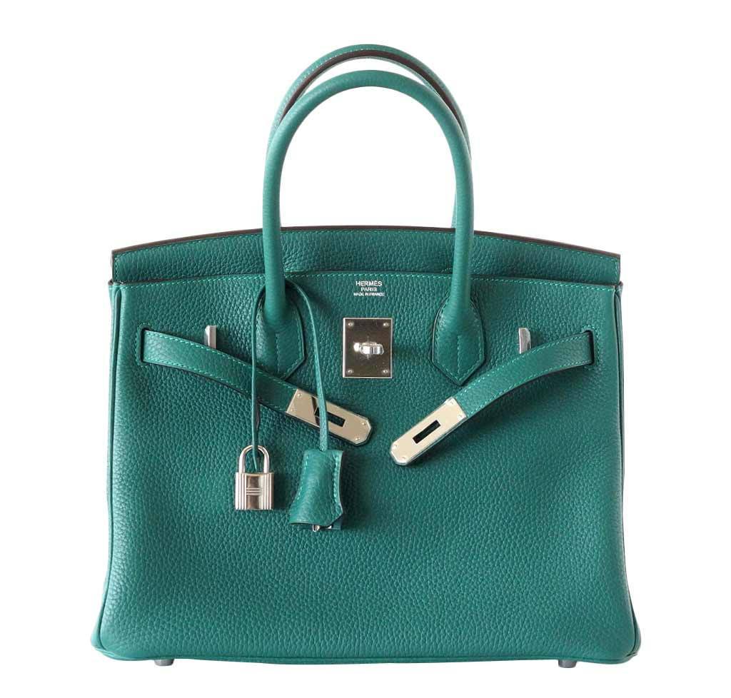HermesBirkin 30 Malachite Clemence Leather Bag