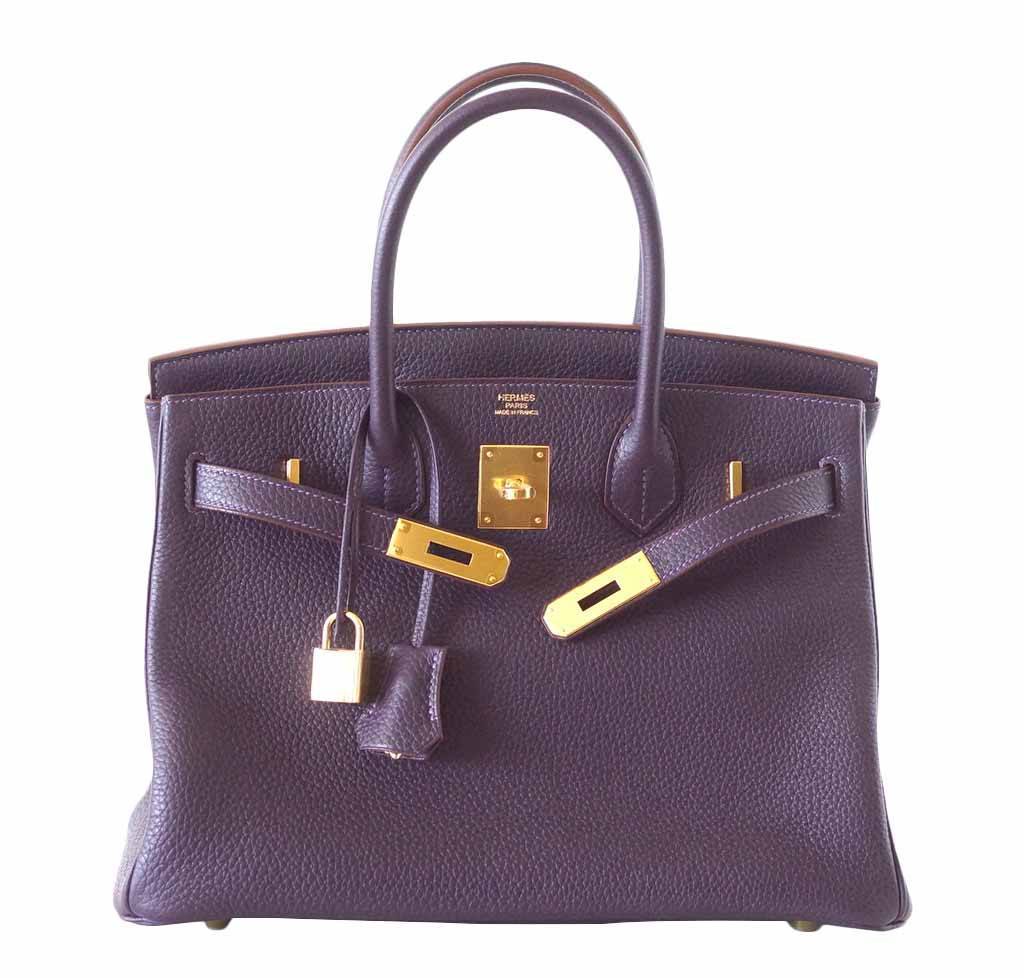 HermesBirkin 30 Raisin Togo Bag GHW