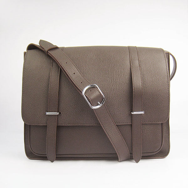 Luxury Hermes Steve Lambskin Coffee Handbag