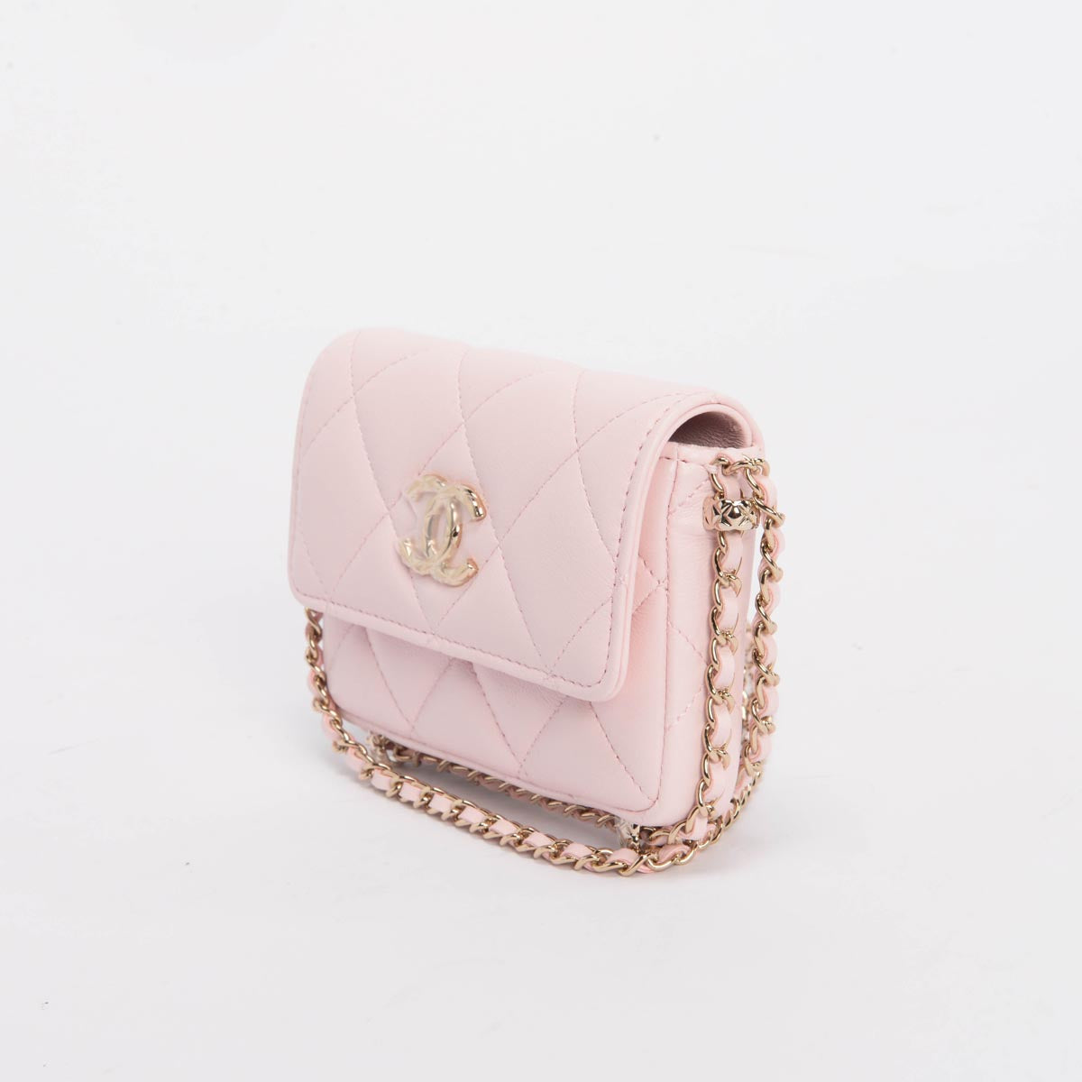 chl Light Pink Calfskin Clutch With Chain Wallet