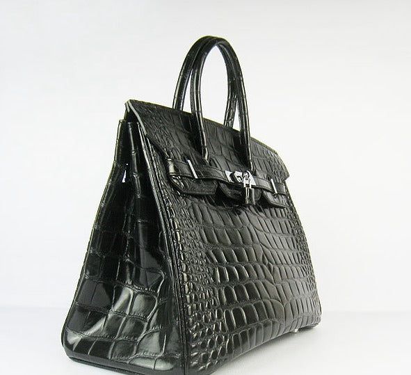 Hermes Birkin 35cm Crocodile Big Veins Handbags Black Silver | Studio Nafay