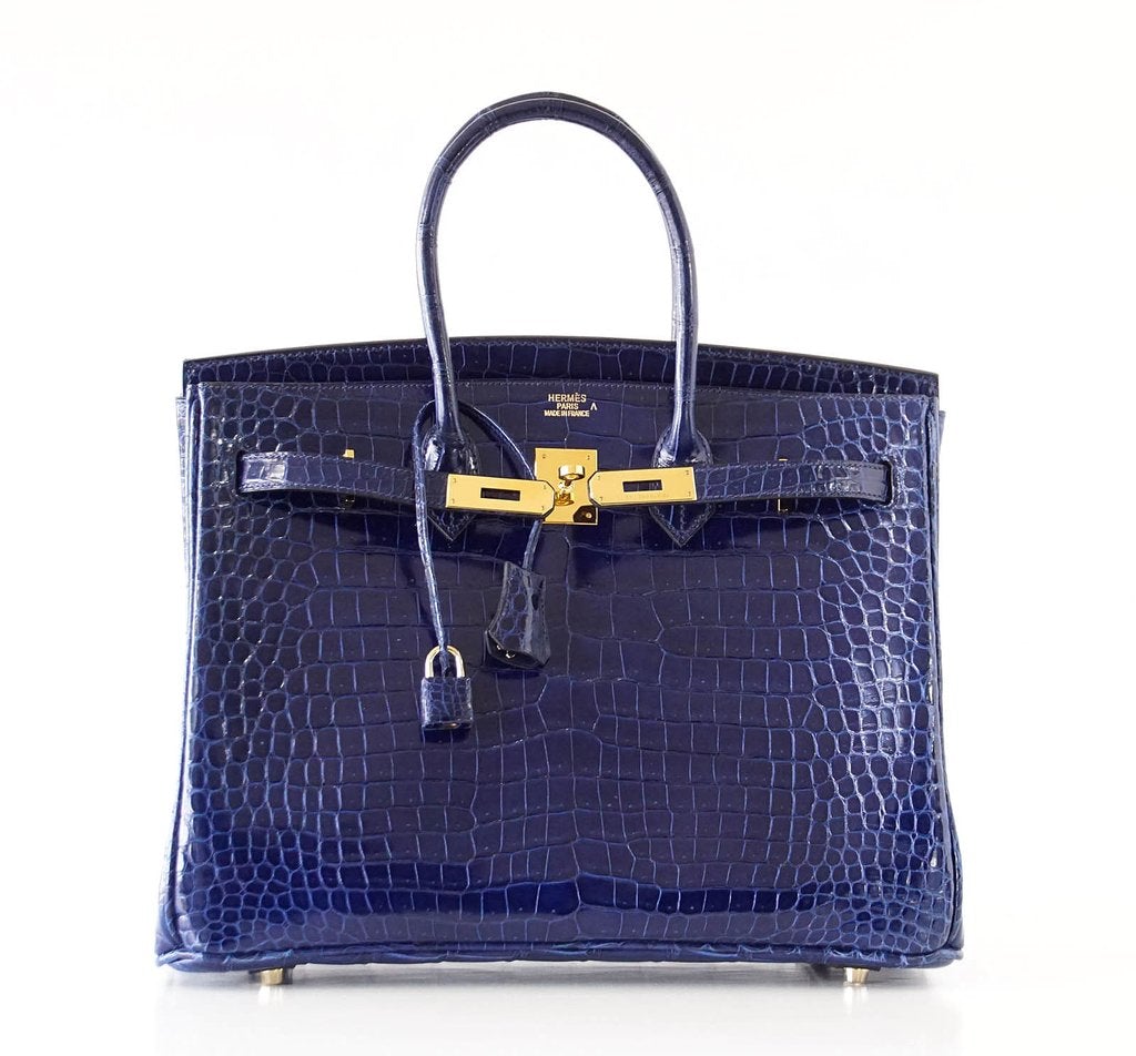 HermesBirkin 35 Blue Sapphire Crocodile GHW Bag
