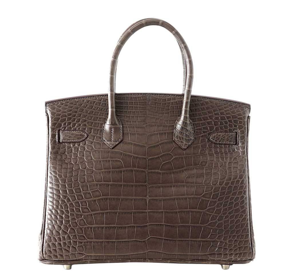 HermesBirkin 30 Gris Elephant Matte Alligator Bag