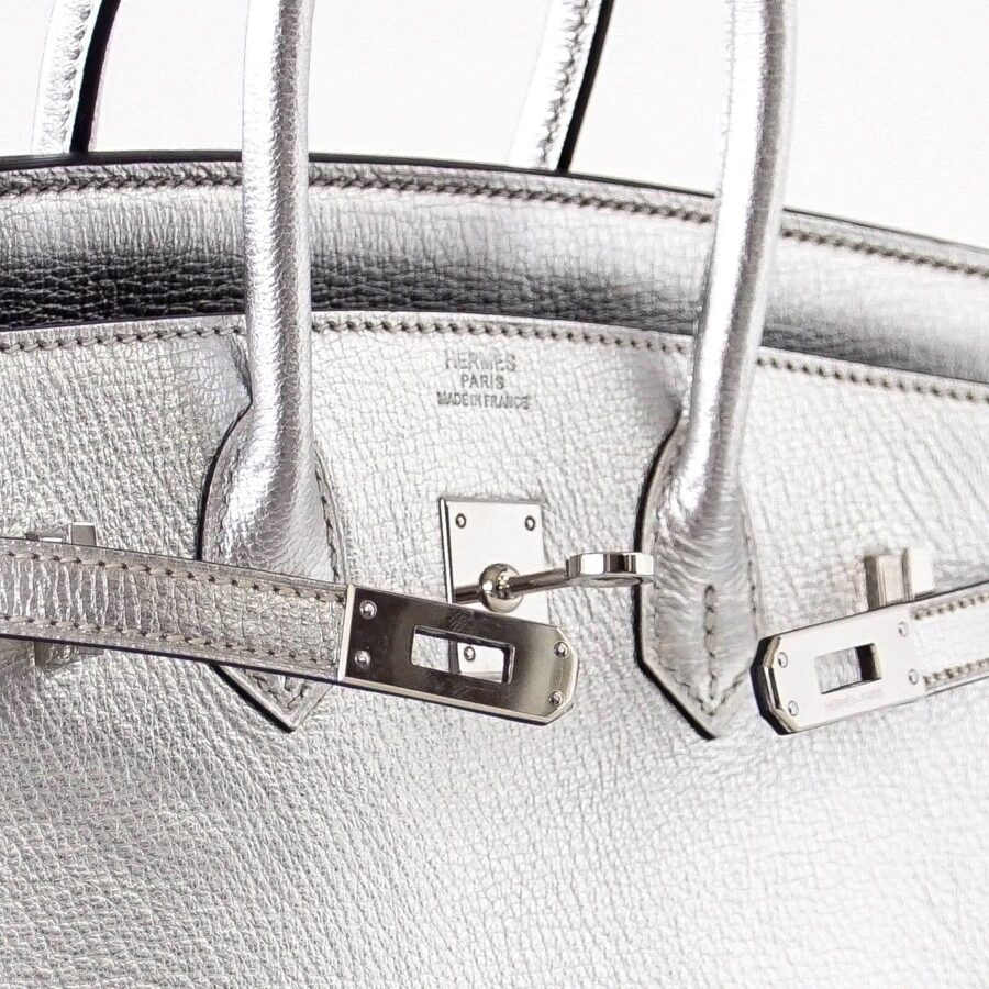 Hermes Birkin 25 Ultra Rare Metallic Silver Chevre Palladium Hardware | Studio Nafay