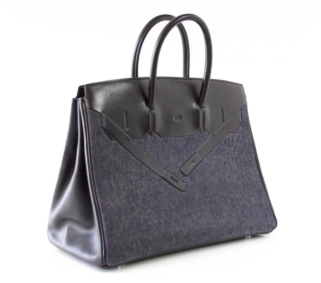 HermesBirkin 35 Limited Edition Denim Shadow Bag