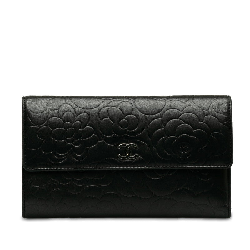 CHANEL CAMERIA COCOMARK Double Folded Wallet Black CHANEL