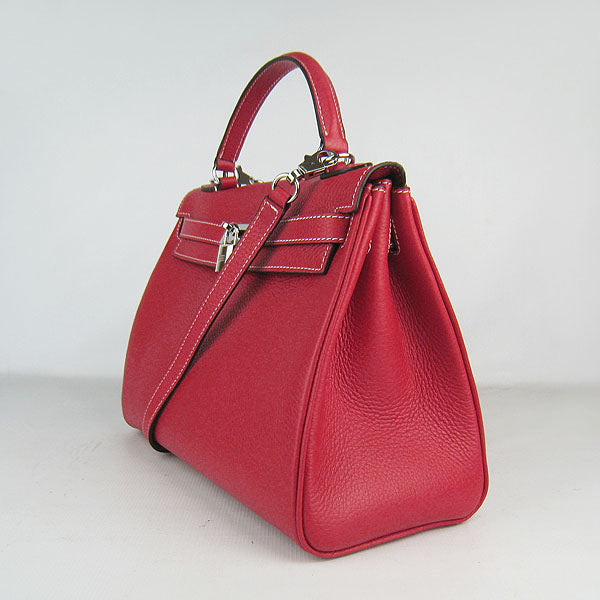 Luxury Hermes Kelly 32cm Togo Leather Handbag Red/Silver | Studio Nafay