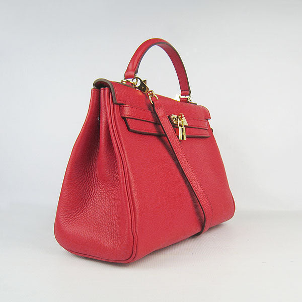 Luxury Hermes Kelly 32cm Togo Leather Handbag Red/Golden | Studio Nafay