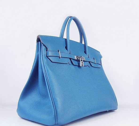 Hermes Birkin 35cm Togo Leather Handbags 6099 Blue Silver | Studio Nafay