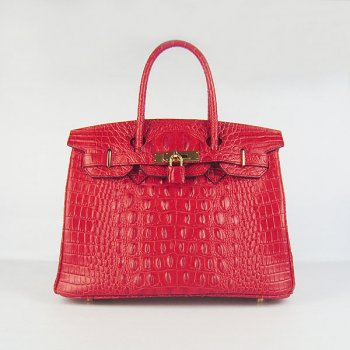 Hermes Birkin 30cm Crocodile Head Vein Handbags Red Golden | Studio Nafay