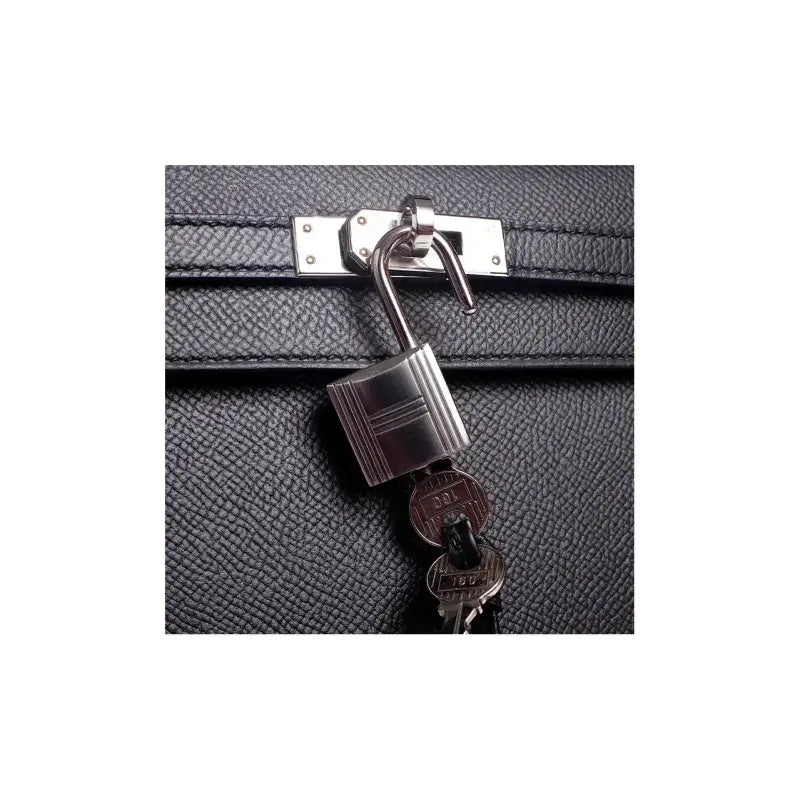 HERMES Kelly 25 Bag Epsom Leather Handbag (25,28) Silver hardware – black
