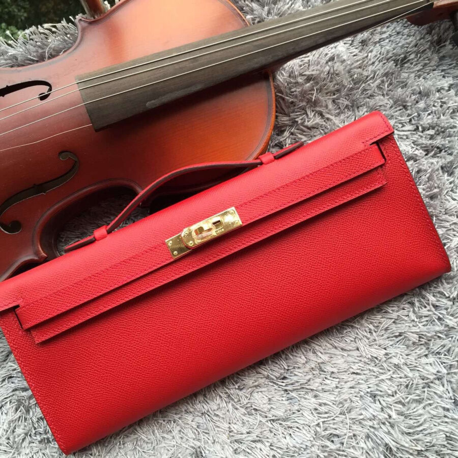 Luxury Hermes Red Handcrafted Kelly Cut Clutch | Studio Nafay