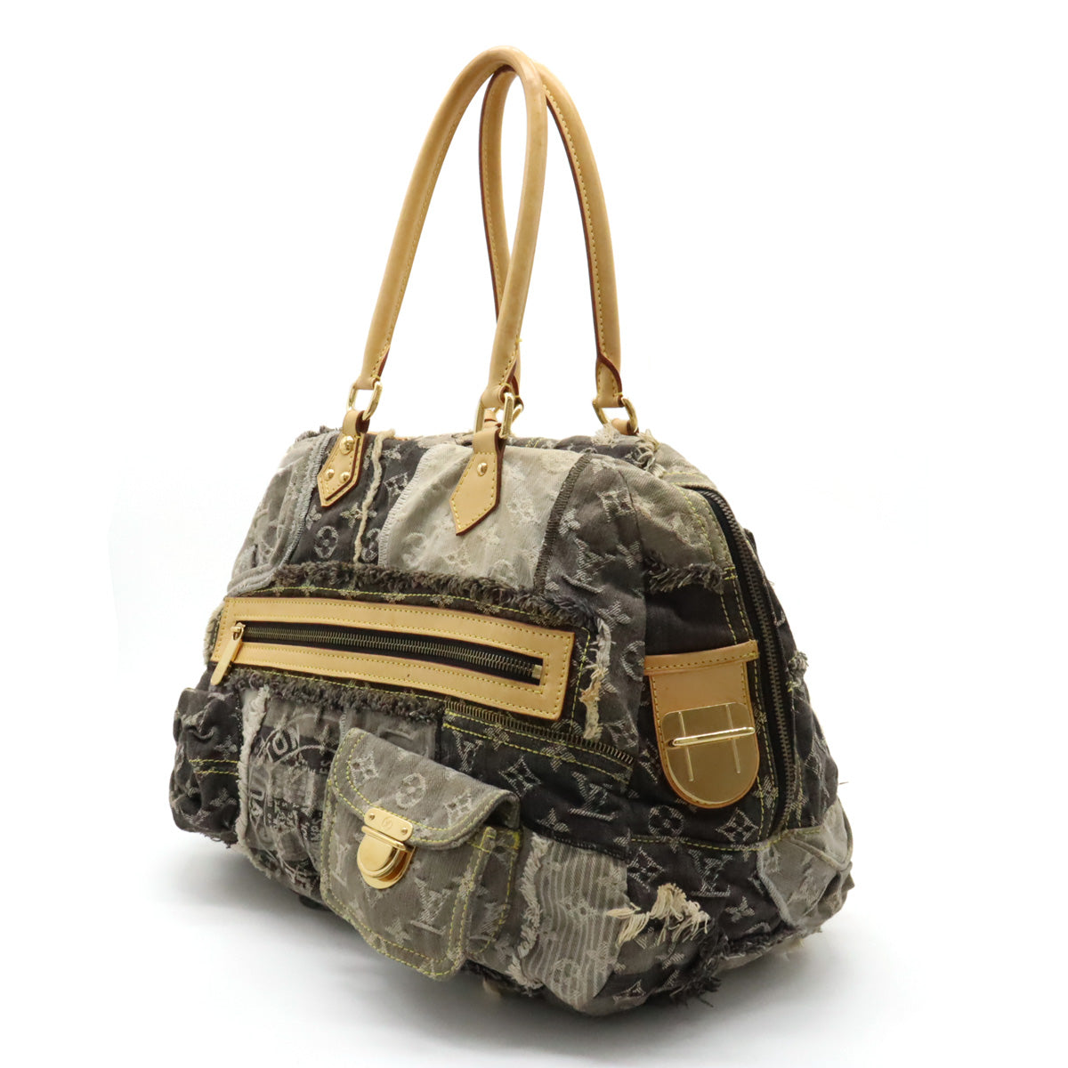 Louis Vuitton Monogram Denim Patchwork Bowie Shoulder Bag Boston Gray Bag