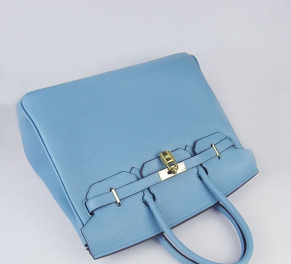 Hermes Birkin 35cm Togo Leather Handbags Light Blue Golden | Studio Nafay