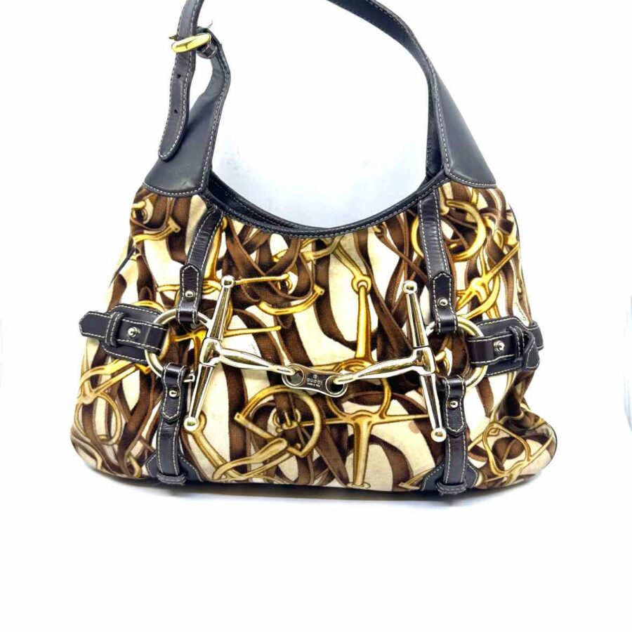 GUCCI Brown, beige Velvet Horsebit Handbag | Studio Nafay