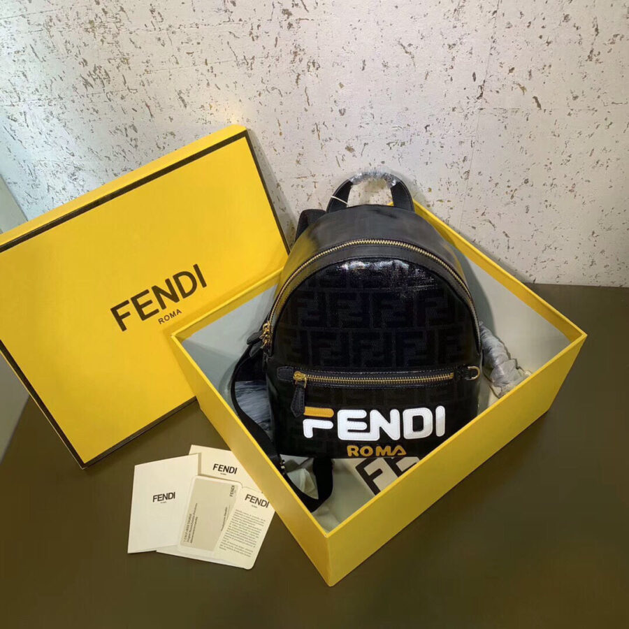 Fendi Black Glazed Fabric Mini Backpack | Studio Nafay