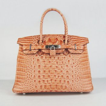 Hermes Birkin 30cm Crocodile Head Vein Handbags Orange Silver | Studio Nafay