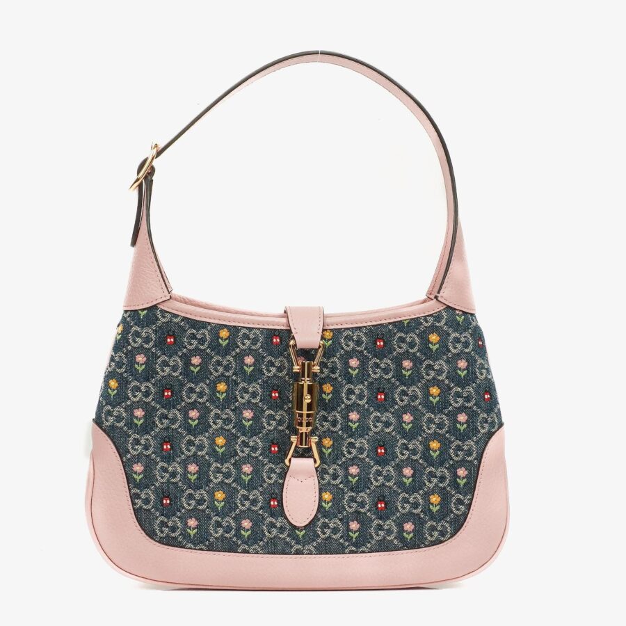 Gucci Jackie Limited Edition Pink/Blue Leather/Denim GG Floral Small Shoulder Bag | Studio Nafay