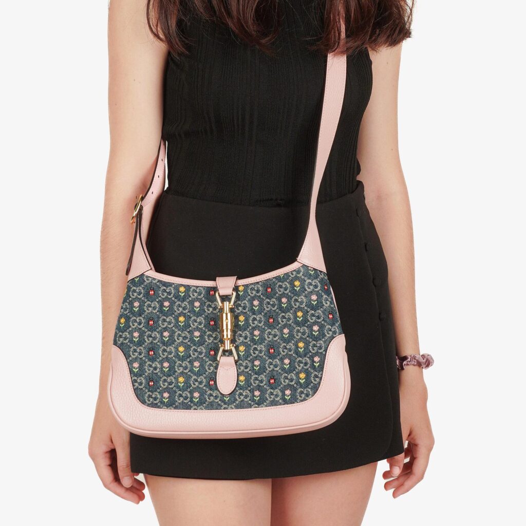 Gucci Jackie Limited Edition Pink/Blue Leather/Denim GG Floral Small Shoulder Bag - Product Image 2