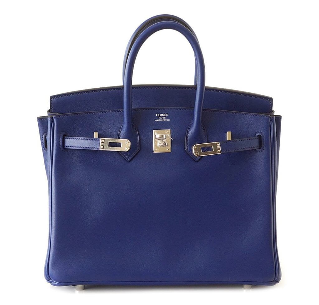 HermesBirkin 25 Bleu Saphir Bag Swift Palladium