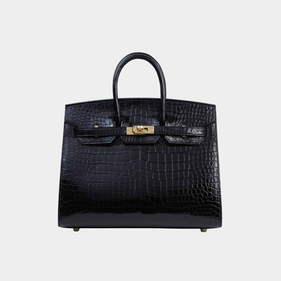 Birkin 25 Sellier Shiny Porosus Crocodile Black GHW | Studio Nafay