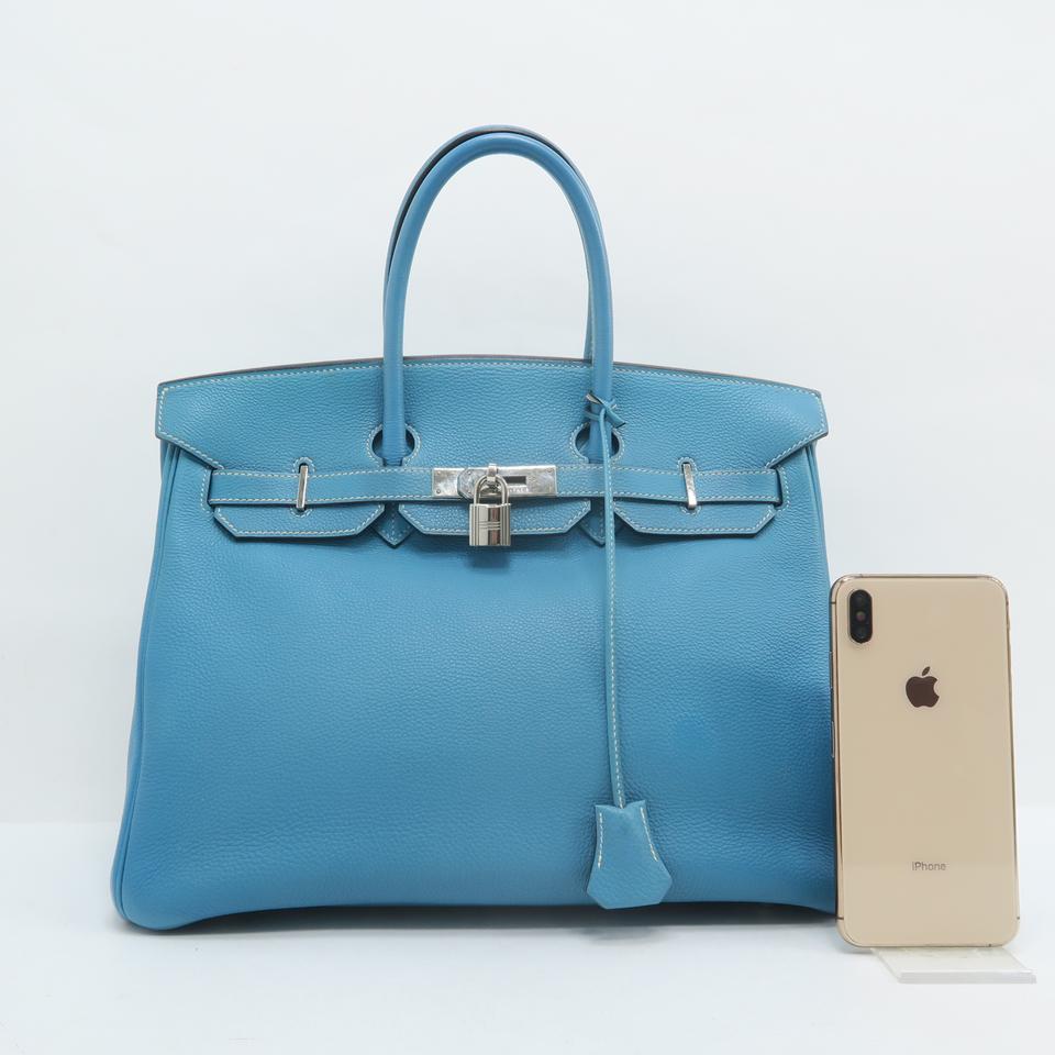 HermesBirkin 35 Bleu Zephyr Clemence Tote