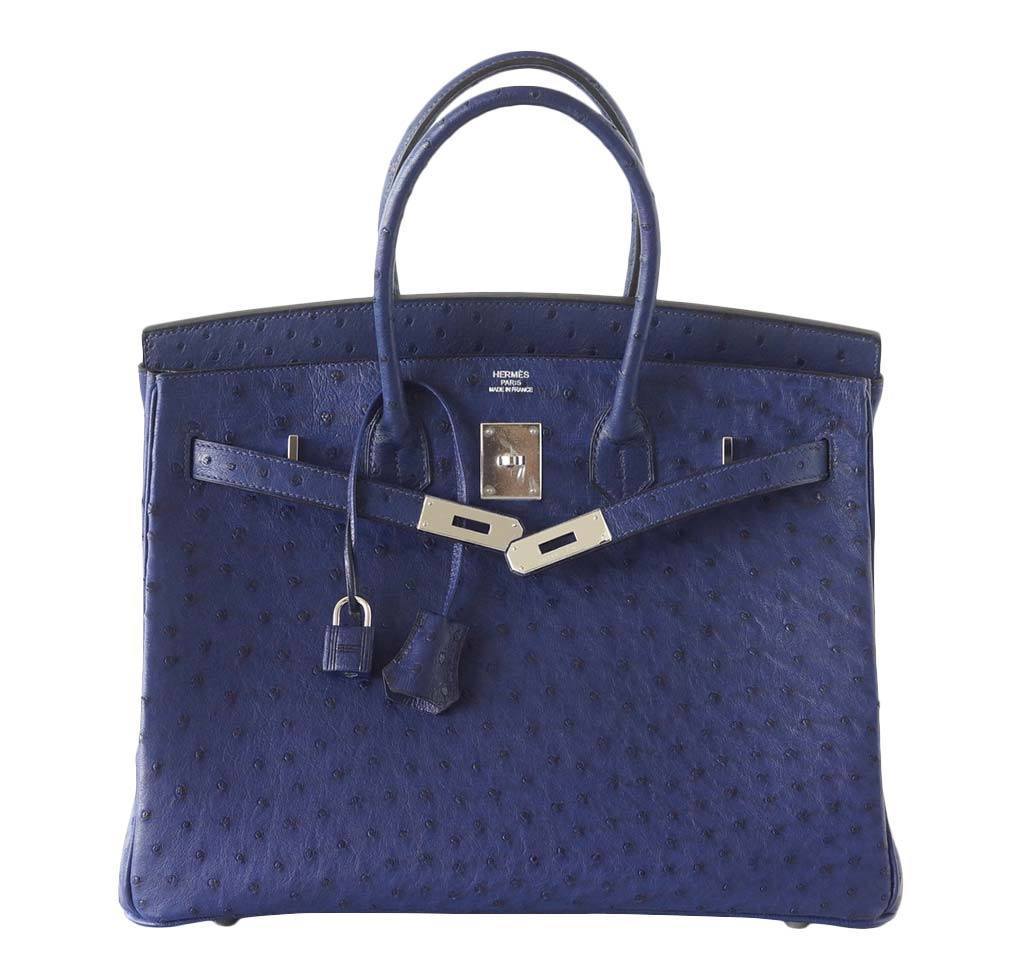 HermesBirkin 35 Blue Iris Ostrich Bag